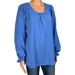 Jessica Simpson Womens Medium Blue Blouse Textured Top Long Sleeves Pullover New